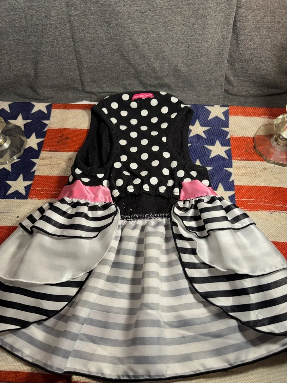 Pet Dress by  - Black & White Polka Dot with Pink Bow